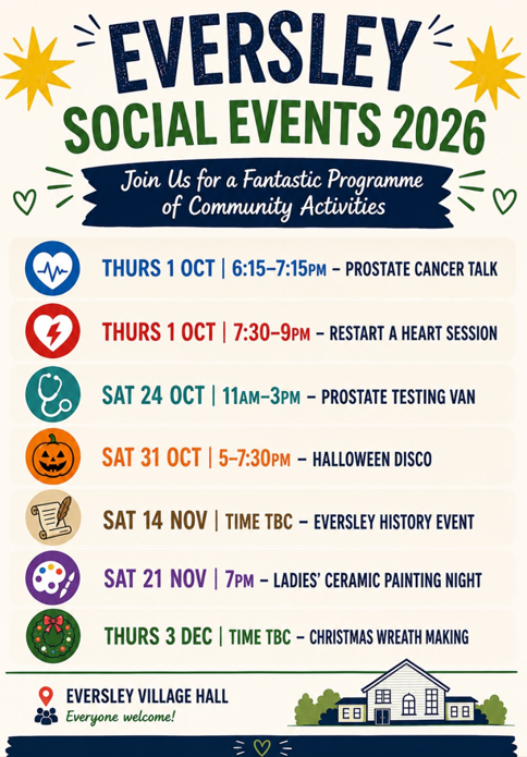 List of Social Events at Village Hall